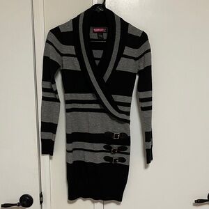 Stylish Black and Gray Striped bodycon Dress- warm!